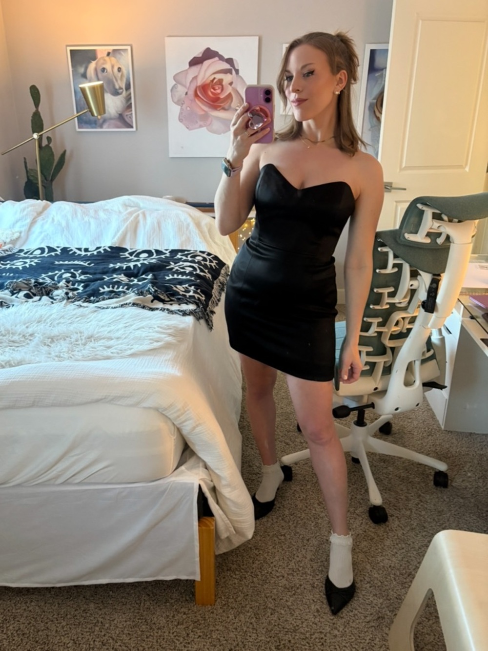 Aritzia Strapless Black Satin Dress